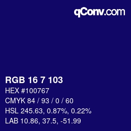 Color code: RGB 16 7 103 | qconv.com