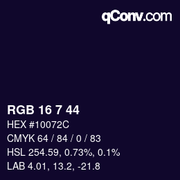 Color code: RGB 16 7 44 | qconv.com