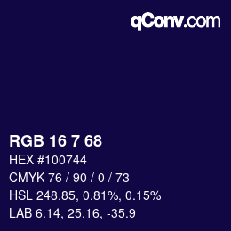 カラーコード: RGB 16 7 68 | qconv.com