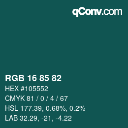 Color code: RGB 16 85 82 | qconv.com