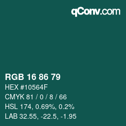 Color code: RGB 16 86 79 | qconv.com