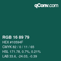 Farbcode: RGB 16 89 79 | qconv.com