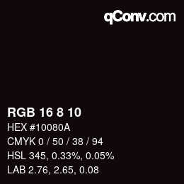 Color code: RGB 16 8 10 | qconv.com