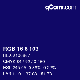 Farbcode: RGB 16 8 103 | qconv.com
