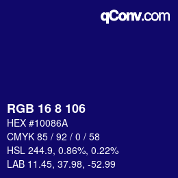 カラーコード: RGB 16 8 106 | qconv.com