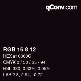 カラーコード: RGB 16 8 12 | qconv.com