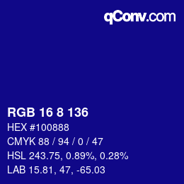 カラーコード: RGB 16 8 136 | qconv.com