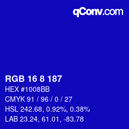 カラーコード: RGB 16 8 187 | qconv.com