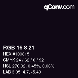 カラーコード: RGB 16 8 21 | qconv.com