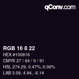 カラーコード: RGB 16 8 22 | qconv.com
