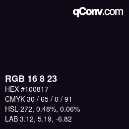 カラーコード: RGB 16 8 23 | qconv.com
