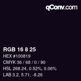 カラーコード: RGB 16 8 25 | qconv.com