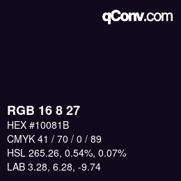 カラーコード: RGB 16 8 27 | qconv.com