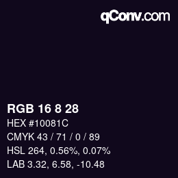 カラーコード: RGB 16 8 28 | qconv.com