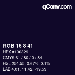 カラーコード: RGB 16 8 41 | qconv.com