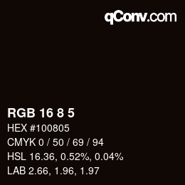 カラーコード: RGB 16 8 5 | qconv.com