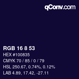 カラーコード: RGB 16 8 53 | qconv.com