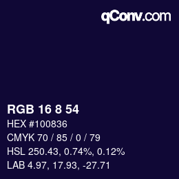 Color code: RGB 16 8 54 | qconv.com