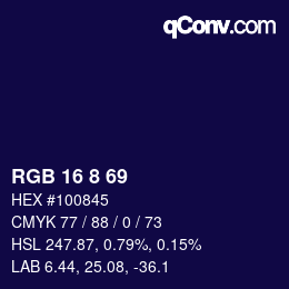 カラーコード: RGB 16 8 69 | qconv.com