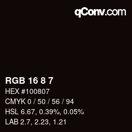 カラーコード: RGB 16 8 7 | qconv.com