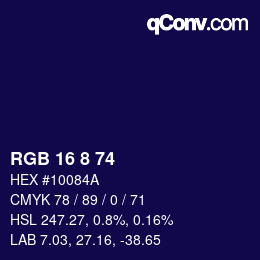 カラーコード: RGB 16 8 74 | qconv.com