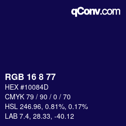 カラーコード: RGB 16 8 77 | qconv.com