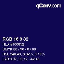 Color code: RGB 16 8 82 | qconv.com