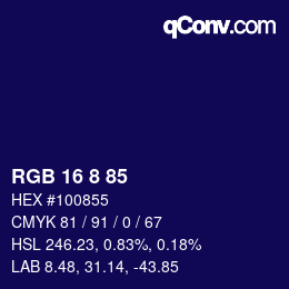 Color code: RGB 16 8 85 | qconv.com
