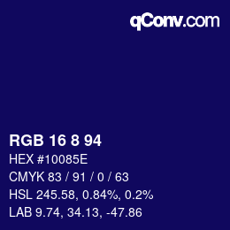 カラーコード: RGB 16 8 94 | qconv.com