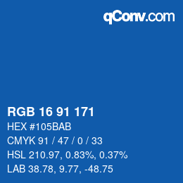 カラーコード: RGB 16 91 171 | qconv.com
