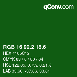 カラーコード: RGB 16 92.2 18.6 | qconv.com