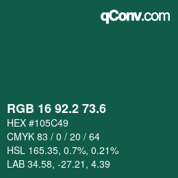 カラーコード: RGB 16 92.2 73.6 | qconv.com