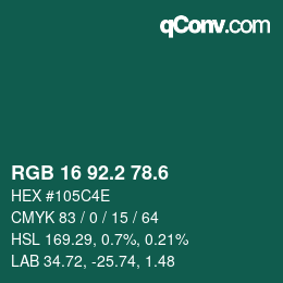 カラーコード: RGB 16 92.2 78.6 | qconv.com