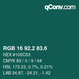 カラーコード: RGB 16 92.2 83.6 | qconv.com