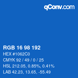 Color code: RGB 16 98 192 | qconv.com