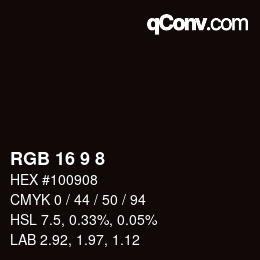 カラーコード: RGB 16 9 8 | qconv.com