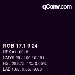 カラーコード: RGB 17.1 0 24 | qconv.com