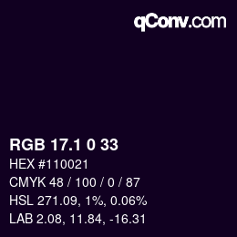 カラーコード: RGB 17.1 0 33 | qconv.com