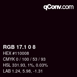 カラーコード: RGB 17.1 0 8 | qconv.com