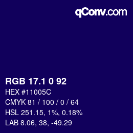 カラーコード: RGB 17.1 0 92 | qconv.com