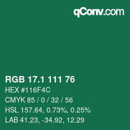 カラーコード: RGB 17.1 111 76 | qconv.com