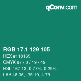 カラーコード: RGB 17.1 129 105 | qconv.com