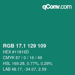 カラーコード: RGB 17.1 129 109 | qconv.com