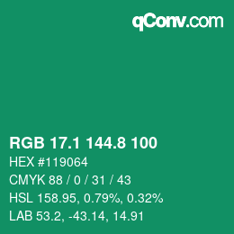 カラーコード: RGB 17.1 144.8 100 | qconv.com