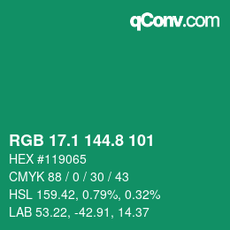 カラーコード: RGB 17.1 144.8 101 | qconv.com