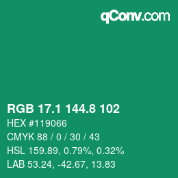 カラーコード: RGB 17.1 144.8 102 | qconv.com