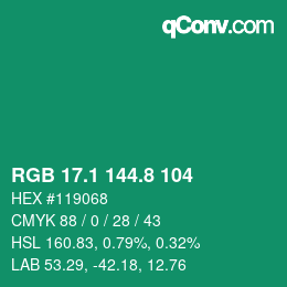 カラーコード: RGB 17.1 144.8 104 | qconv.com