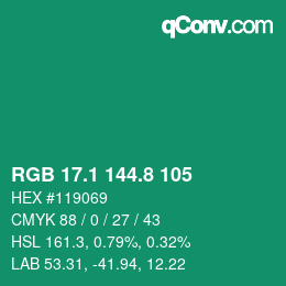 カラーコード: RGB 17.1 144.8 105 | qconv.com