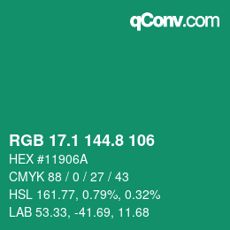 カラーコード: RGB 17.1 144.8 106 | qconv.com
