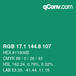 カラーコード: RGB 17.1 144.8 107 | qconv.com